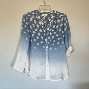 Small Fyve Women's Button/Up Long Roll-Tab Sleeves Blue White
Star Print Blouse